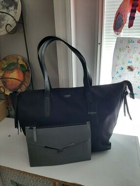 BOTKIER Black "Bond" Tote w/ Gray Leather "Valentina" Wristlet 2 Pc Set